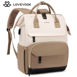 LOVEVOOK 15.6-17.3 Laptop Backpack for Women, Backpack Purse for Girls with Anti-Theft Pocket, Nurse and College.:_Beige-Khaki_15.6"