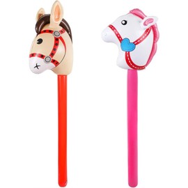 EVERMARKET 37 Inches Inflatable Horse Stick Balloons Pony Stick for Christmas Horse Themed Birthday Party Decoration Party Favour Props Inflatable Horse Costume Sticks (1 Brown & 1 Pink)