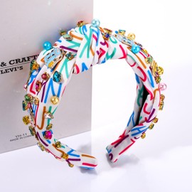 Knot Headband for Women Back To School Charm Embellished Headband Colorful Rhinestone Pearl Hairband School Party Hair Accessories (Back to School)