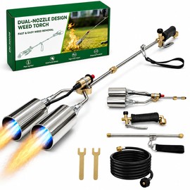Brightpik Dual-Nozzle Propane Weed Torch, Weed Burner with 11.5 FT Hose