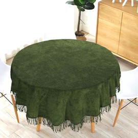 Sapphire Collection Traditional Large Cotton Chenille Table Covers Tablecloth Non Iron Dining Party Kitchen Material Tablecloths with Fringe Kitchen Dinning Tabletop Decoration (137cm Round, Green)