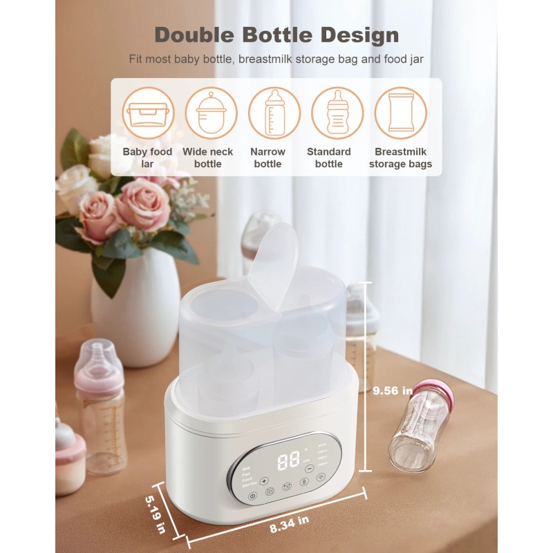 AMZBABYCHEF 10-in-1 Double Bottle Warmer,Accurat