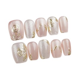 Herbeluemily Nail Tip, Short, Handmade, Storage Case, 10 Pieces, Gel Nail Style, Pink, A (Rose), L