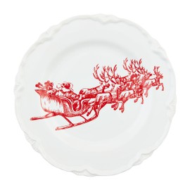 Mud Pie Sleigh Xmas Dessert Plates, 8" dia, RED
