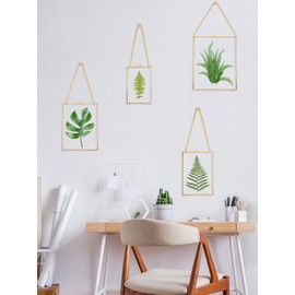 REDHUGO Hanging Pressed Flower Frames, Double Glass Floating Picture Frame Handmade, Glass Frame for Pressed Flowers, Vintage Brass Picture Frame for Artwork Wall Display Mount