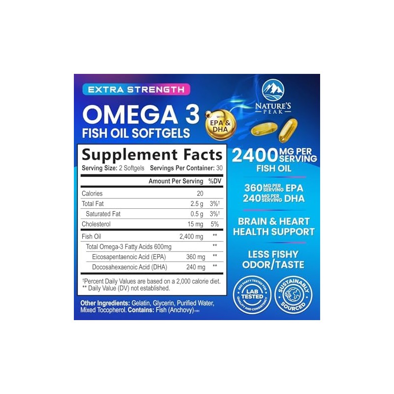 Natures Peak Suplemento de aceite de pescado Omega 3 de