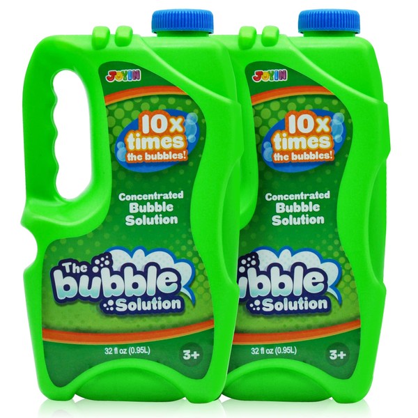 JOYIN 2 Bottles Bubbles Refill Solutions 64 oz (up to 5 Gallon) Concentrated for Bubble Machine, Gun, Wand Fluid Summer, Easter Toys (Green)