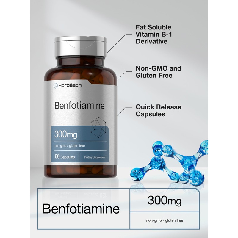 Horbaach Benfotiamine 300mg | 60 Capsules | Vitamin B1 Thiamine