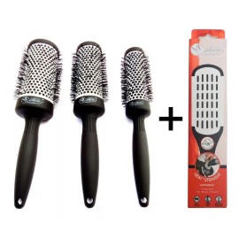 Nefertary Professional Tools Set De Cepillos Redondos Térmicos Y Cepillo Doble Alaciador