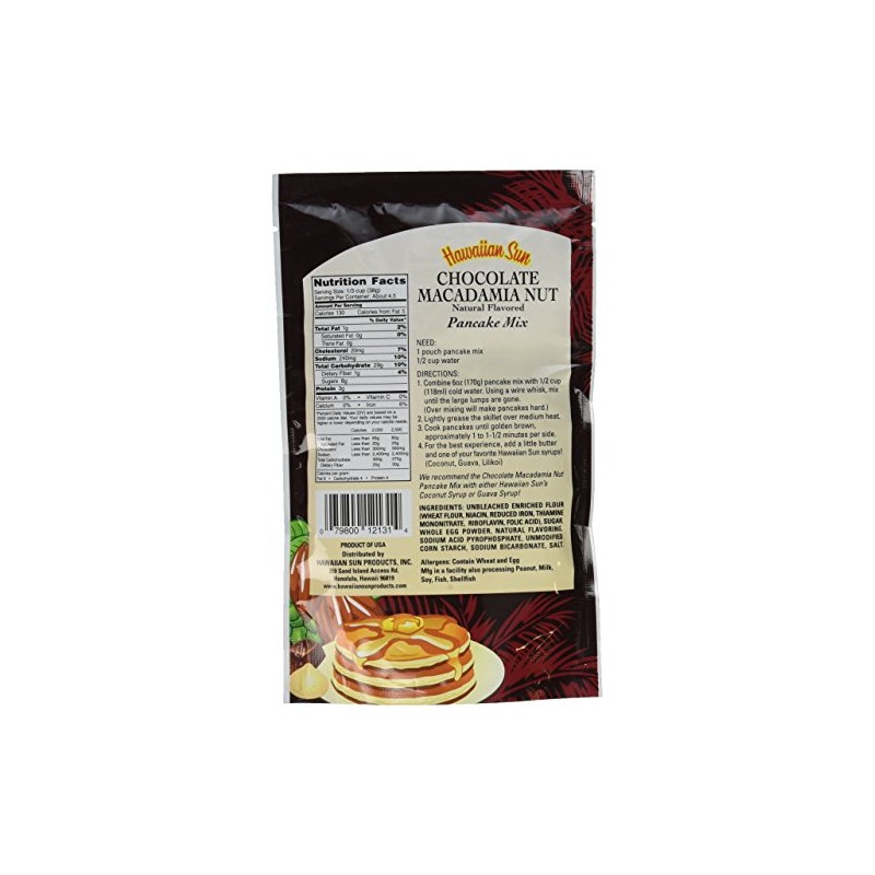 Pancake Mix, 6 Ounce Bag by Hawaiian Sun (Chocolate Macadamia