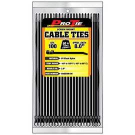 Pro Tie B8SDSM100 8-Inch Screw Mount Standard Duty Cable Tie, UV Black Nylon, 100-Pack