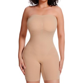 JOYSHAPER Tummy Control Shapewear Bodysuit With Built-in Bra for Women Seamless Mid Thigh Full Body Shaper Compression Shapewear Nude L