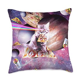 Outer Space Pizza Cat - Rainbow Laser, Taco, Burrito Throw Pillow