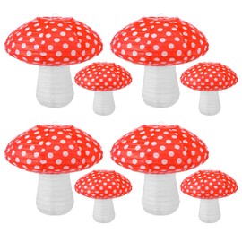 8Pcs Mushroom Shaped Paper Lanterns, Large Paper Lantern Mushroom Shaped Paper Lantern 3D Mushroom Decoration Hanging for Nursery Garden Christmas Party Decoration 8 inch, 12 inch