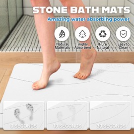 32"x20" Stone Bath Mat 2Pack, Diatomaceous Earth Shower Mat, Non-Slip Super Absorbent Quick Drying Bathroom Floor Mat, Natural, Easy to Clean (Milky White)