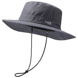 BASSDASH UPF 50+ Water-Resistant Fishing Bucket Hat with Laser Perforated Mesh Adjustable for Men Women Outdoor Hiking, Dark Grey, One Size