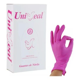 Guantes descartables antideslizantes UniSeal 3.5 grs color rosa talle M de nitrilo x 100 unidades