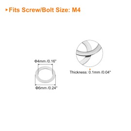 sourcing map M4 304 Stainless Steel Flat Washers, 100pcs 4x6x0.1mm Ultra Thin Flat Spacers for Screw Bolt, Electronic Repair, Automotive