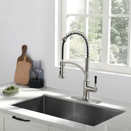 GUUKAR Kitchen Faucet with Pull Down Sprayer, Single Handle Brushed Nickel High Arc Commercial Farmhouse Kitchen Sink Faucet with Deck Plate