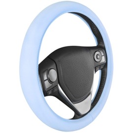 Carbella Ultra Soft Blue Steering Wheel Cover, Car Accessories for Women, Non-Slip Comfy Soft Grip Faux Leather Auto Steering Wheel Cover for Cars Trucks Vans SUVs Gift Idea - Fits Standard 15" Inches