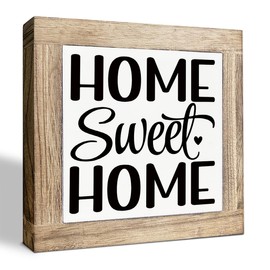 Housewarming Gifts, Home Sweet Home Sign, Front Door Decor, Wooden Box Signs for Living Room, Box Wood Plaques Desk Decor, Desktop Shelf Decorations, New House Decoration 5.9X5.9X0.7inches