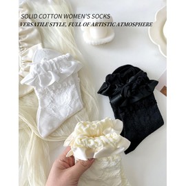 Lolita ruffle socks (CA/US, Alpha, One Size, Regular, Regular, White+Black+Cream)