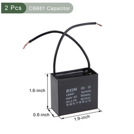YOKIVE 2Pcs Ceiling Fan Capacitor CBB61, Metallized Polypropylene Film Capacitor Great for Fans Pumps Motors Running (8uF 500V AC 2 Wires 50/60Hz)
