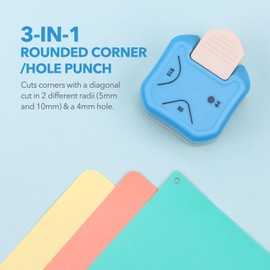 3-In-1 Rounded Corner/Hole Punch, R10mm R5mm 4mm 3-Way Paper Edge Cutter Corner Rounder for Paper Crafts, Cardstock, Business Card, DIY Projects, Photocards, Card Making and Scrapbooking Arts Supplies