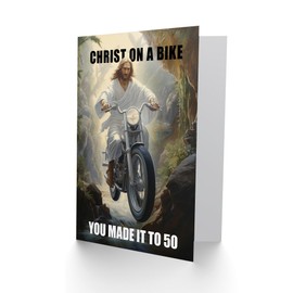 Artery8 Birthday Card Made it to 50 Christ on a Bike Motorcycle Funny For Him Man Male Dad Brother Son Papa Grandad Greeting Card