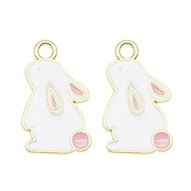 JJGQAZ 50PCS White Enamel Rabbit Charm Cute Cartoon Animals Dangle Charms Pendant for Earrings Jewelry Making Necklace Bracelet