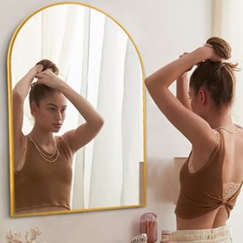 NeuType Arched Wall Mirror 36"x24" Wall Mirrors Wall-Mounted Mirrors Small Full Length Mirror Hanging or Leaning Against Wall for Living Room,Bedroom,Bathroom,Aluminum Alloy Frame,Gold