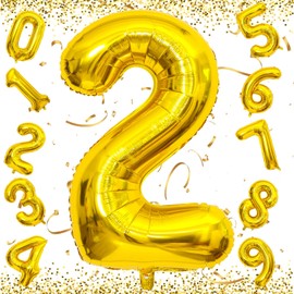 EXGOX Large Gold Number Balloons Number 2 Foil Balloons 32 Inch Happy Birthday Party Coming of Age Ceremony Graduation Ceremony Anniversary Celebration Decoration