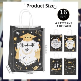 Motroce 16PCS Graduation Gift Bags, Graduation Treat Paper Bags, Graduation Themed Party Gift Bags with Handles, Congrats Grad Bags Party Favor Paper Bags for Graduation Day Grad Party Supplies