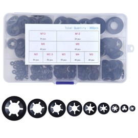 LEONTOOL 360 Pieces Internal Tooth Star Lock Washers 9 Sizes Quick Speed Locking Washers Assortment Kit Push On Speed Clips Fasteners, M2 / M2.5 / M3 / M4 / M5 / M6 / M8 / M10 / M12