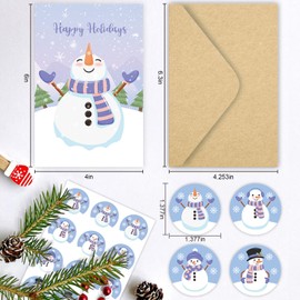 SuperShunhu 24 Cute Snowman Christmas Cards Set, Holiday Season Greeting Cards Pack with Envelopes, 4x6 Inch, Boxed Christmas Holiday Cards