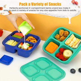 Caperci Caperci Lunchable Snack Containers - 4 Compartments Bento Snack Boxes (4 Pack) with 2 Leakproof Sauce Containers, Reusable Divided Food Containers for School, Work, Travel (Jewel Brights)