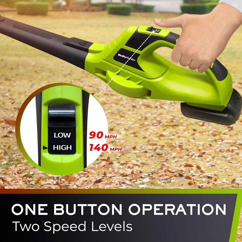 Mueller UltraStorm Cordless Leaf Blower, 2 Batteries Included for 2X