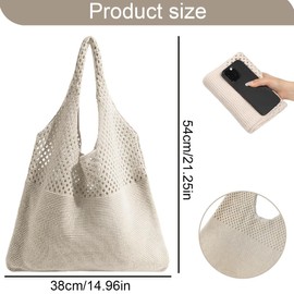 OHREN Women's Crochet Beach Bag, Boho Shoulder Bag, Summer, Lightweight Mesh Tote Bag, Beige for Holiday and Everyday Use, a