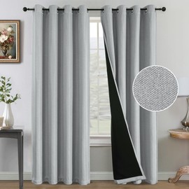 H.VERSAILTEX 100% Blackout Curtains for Bedroom Faux Linen Living Room Curtains Thermal Black Out Curtains 84 Inch Long Windows Curtains Drapes 2 Panel Sets Grommet Curtain, W52 x L84in, Heather Grey