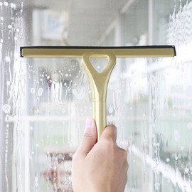 Stainless Steel Squeegee for Shower, Gold Shower Squeegee with Hook for Storage, 10-Inch Soft & Firm Blade Gold Squeegee for Bathroom, Car Glass and Tiles 22.5x22cm