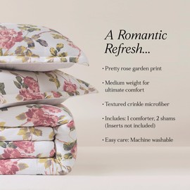 Lush Decor Vintage Rose Comforter 3 Piece Set Full/Queen Dusty Rose - Floral Comforter - Pink Flower Bedding Set - Garden Print - Coquette Decor