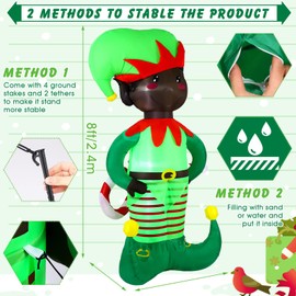 Ceenna 8ft Christmas Inflatables Black Nutcracker Elf Outdoor Decoration African American Nutcracker Elf Christmas Blow up Inflatables with LED Lights for Holiday Christmas Winter Garden(Elf)