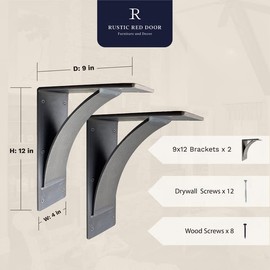 RRD Steel Mantel Brackets Heavy Duty (2 Pack) Fireplace Mantel Brackets - Countertop Support Bracket - Hand Welded Steel Bracket - Mantel Bracket Rustic Farmhouse Décor (9"x12"x4", ¼” Natural Steel)