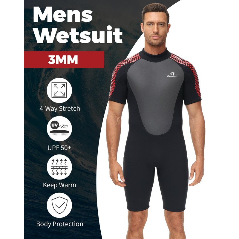 Owntop Mens Wetsuit Shorty 3mm Neoprene Wet Suit for Diving