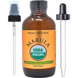 PRIME NATURAL Organic Marula Oil 4oz/120ml - USDA Certified - Cold Pressed, Unrefined, Virgin - 100% Pure, Natural, Vegan, Best for Face, Body, Hair, Nails, Skin Care