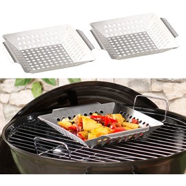 Rosenstein & Söhne Stainless Steel Grill Bowls: Set of 2 Stainless Steel Grill Bowls for Vegetables and Small Grilled Food, 1 mm (Grill Tray Vegetables, Grill Tray, Stainless Steel, Barbecue
