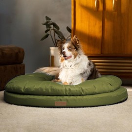 ClevaHome Orthopedic Dog Bed for Large Dogs, 36 inches Dual Layer Water Repellent Round Pet Bed with Washable Cover Nonslip Bottom (Olive Branch)