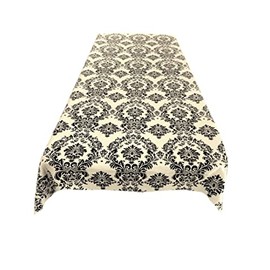 New Creations Fabric & Foam Inc, Decorative Damask Polyester Taffeta Tablecloth (Black on Ivory, 56" x 96" Rectangular Tablecloth)