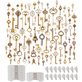 Vintage Keys, 43 Pieces Vintage Skeleton Keys, With 40 Pieces White Dragonfly Wings Charms, Set of Vintage Skeleton Keys Flying Keys, For DIY Decoration Party, Necklace, Wedding Decoration Favor