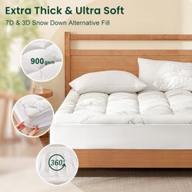 Love's cabin Queen Mattress Topper Viscose Derived from Bamboo, Thick Pillow Top Mattress Pad with Stretchable Pockets for 8"-20" Mattress, Soft Breathable Cooling Mattress Topper for Hot Sleepers